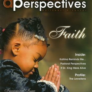African-American girl in dress with head bowed and hands clasped in prayer on magazine cover with text