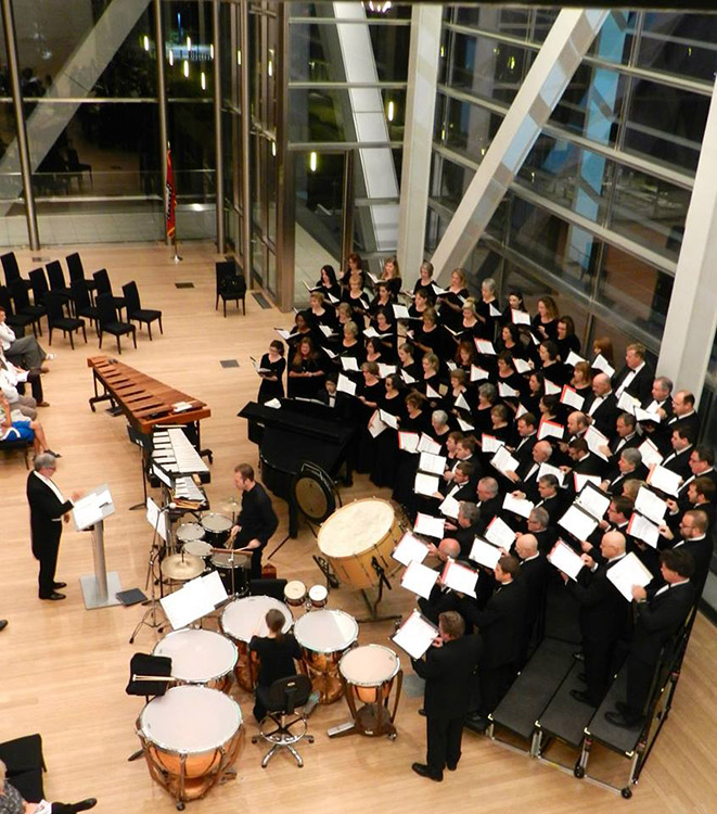 View of choir and percussion instruments from above