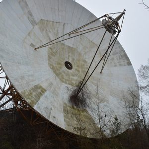 Large radar dish on steel frame