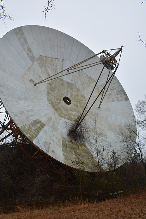Large radar dish on steel frame