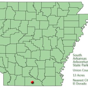 Map of Arkansas with red dot in Union County with explanation in green text