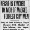 "Negro is lynched by mob of masked Forrest City men" newspaper clipping