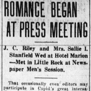 "Romance began at press meeting" newspaper clipping