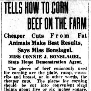 "Tells how to corn beef on the farm" newspaper clipping
