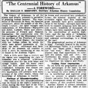 "The Centennial History of Arkansas" newspaper clipping