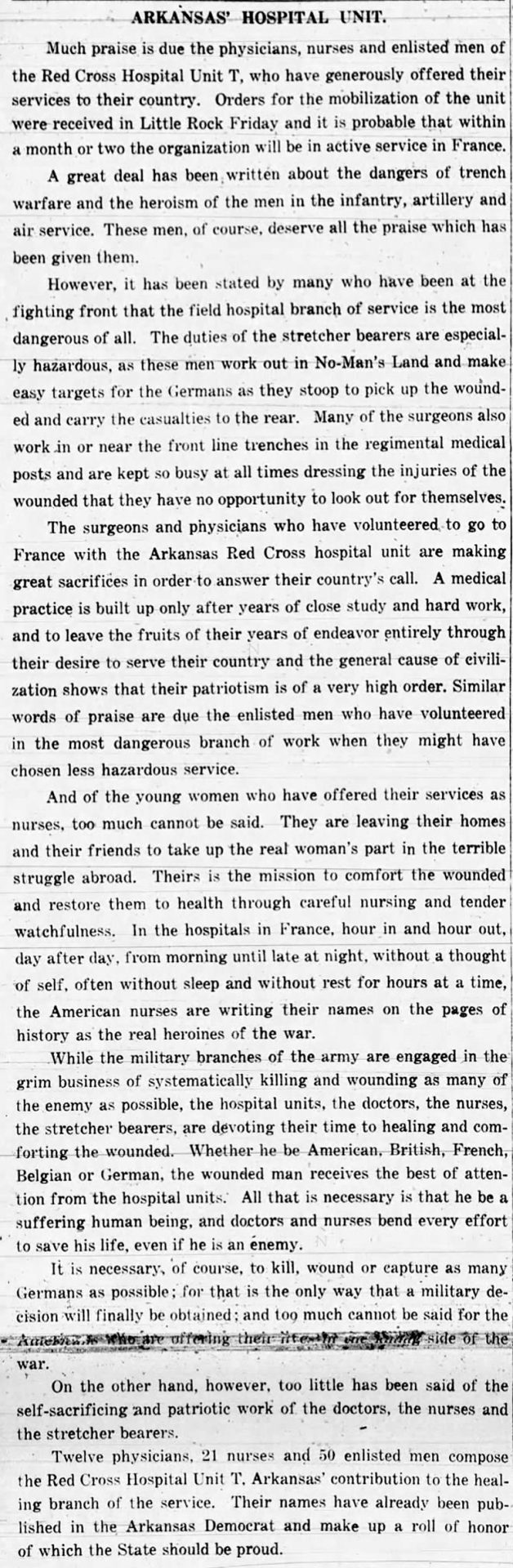 "Arkansas' hospital unit" newspaper clipping