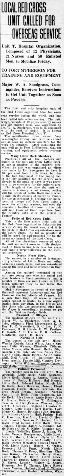 "Local Red Cross unit called for overseas service" newspaper clipping