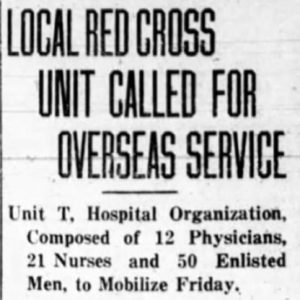 "Local Red Cross unit called for overseas service" newspaper clipping