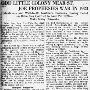 "Odd little colony near Saint Joe prophesies war in 1923" newspaper clipping