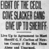 "Eight of the Cecil Cove slacker gang give up to sheriff" newspaper clipping