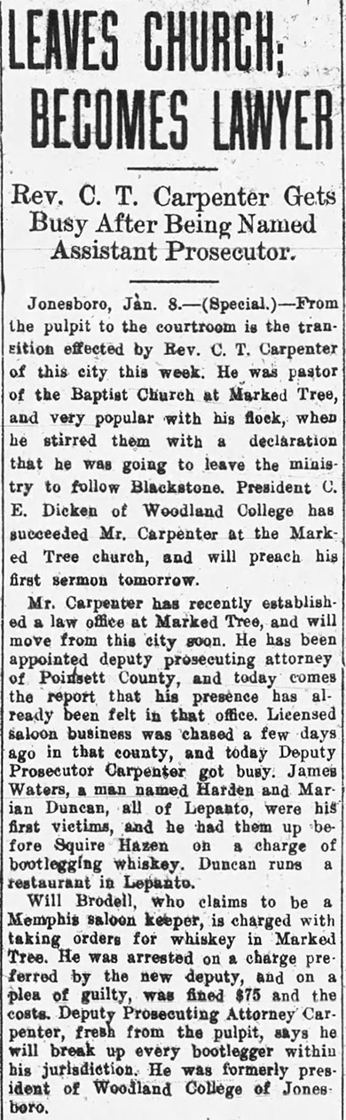 "Leaves church becomes lawyer" newspaper clipping
