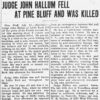 "Judge John Hallum fell at Pine Bluff and was killed" newspaper clipping