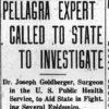 "Pellagra expert called to State to investigate" newspaper clipping