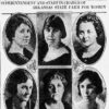 Portraits of six white women in newspaper with article text