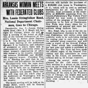 "Arkansas woman meets with federated clubs" newspaper clipping
