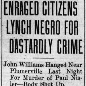 "Enraged citizens lynch Negro for dastardly crime" newspaper clipping