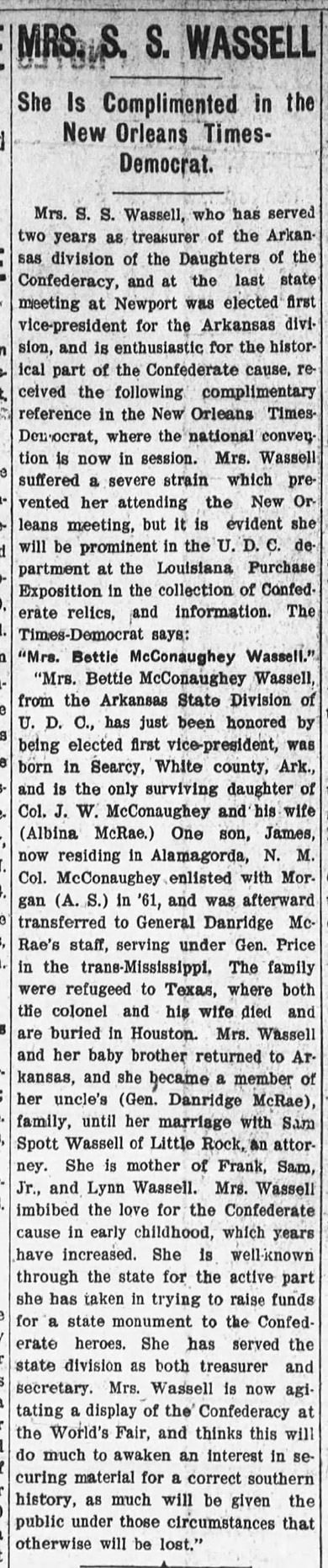 "Mrs. S. S. Wassell" newspaper clipping