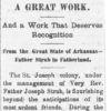 "A great work" newspaper clipping