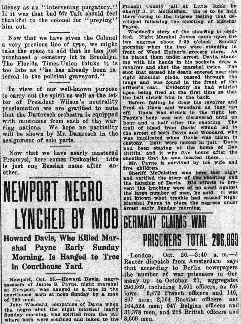 "Newport Negro lynched by mob" newspaper clipping