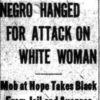 "Negro hanged for attack on white woman" newspaper clipping