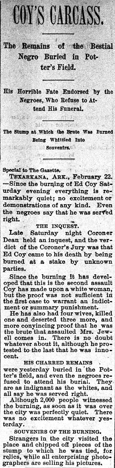 "Coy's Carcass" newspaper clipping