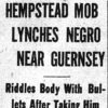 "Hempstead mob lynches Negro near Guernsey" newspaper clipping