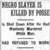 "Negro slayer is killed by posse" newspaper clipping