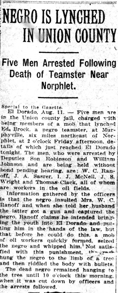 "Negro is lynched in Union County" newspaper clipping