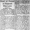 "Howl of protest at proposed blue laws" newspaper clipping