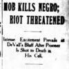 "Mob kills Negro riot threatened" newspaper clipping