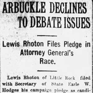 "Arbuckle declines to debate issues" newspaper clipping