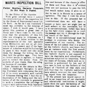 "Wants inspection bill" newspaper clipping