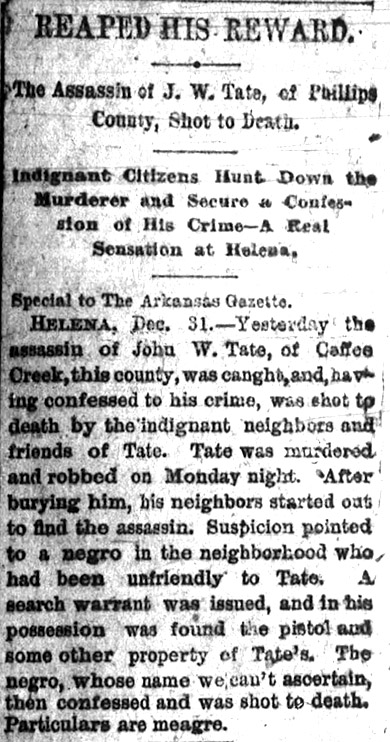 "Reaped His Reward" newspaper clipping