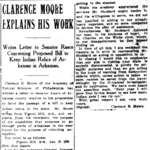 "Clarence Moore explains his work" newspaper clipping