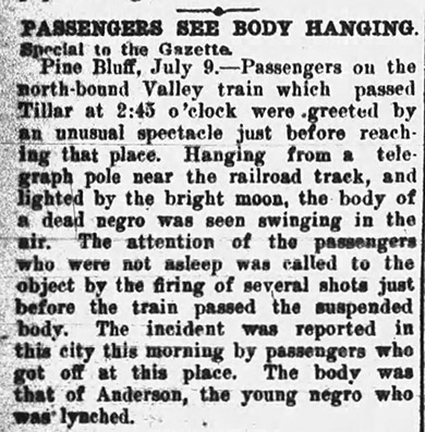 "Passengers see body hanging" newspaper clipping