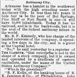 "Antimony City" newspaper clipping