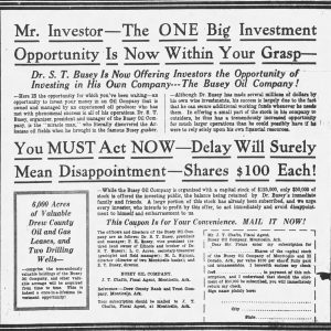 "Mister investor the one big investment opportunity is now within your grasp" newspaper clipping