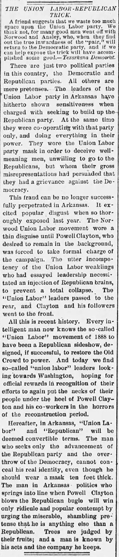 "The Union Labor-Republican Trick" newspaper clipping