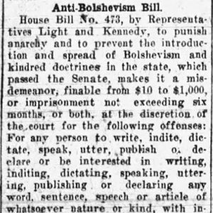 "Anti-Bolshevism Bill" newspaper clipping