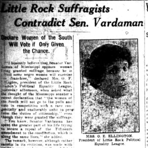 "Little Rock suffragists contradict Senator Vardaman" newspaper clipping