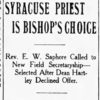 "Syracuse priest is bishop's choice" newspaper clipping