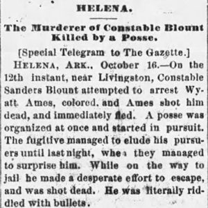 "Helena. The Murderer of Constable Blount Killed by a Posse" newspaper clipping