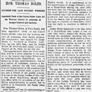 "Honorable Thomas Boles" newspaper clipping