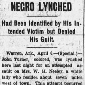 "Negro lynched had been identified by his intended victim but denied his guilt" newspaper clipping