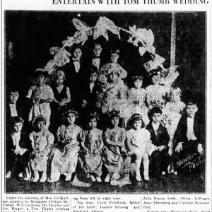 "Tom Thumb Wedding" newspaper clipping depicting boys and girls in formal attire