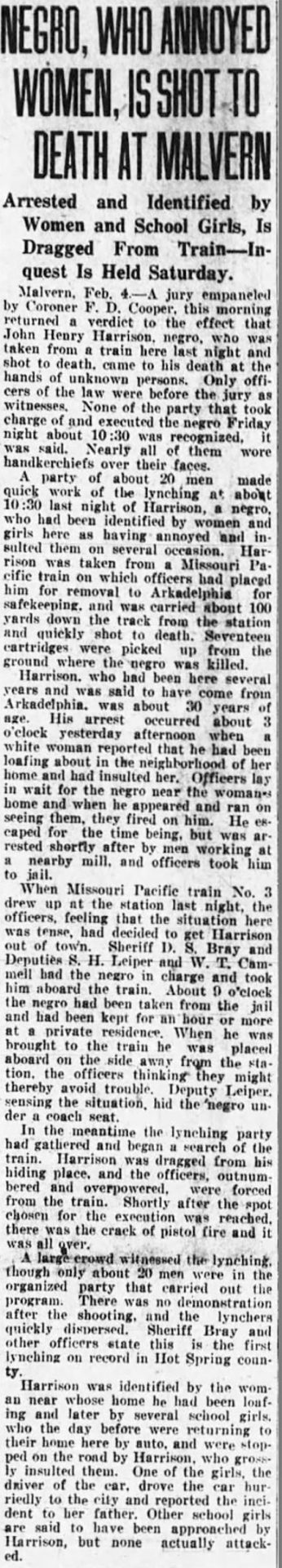 "Negro, Who Annoyed Women, is Shot to Death at Malvern" newspaper clipping