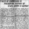 "Value of Commission preserving history of state shown in report" newspaper clipping