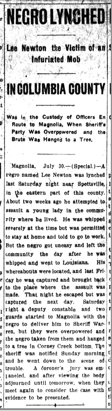"Negro lynched" newspaper clipping
