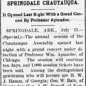 "Springdale Chautaqua" newspaper clipping