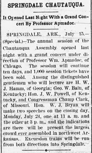 "Springdale Chautaqua" newspaper clipping